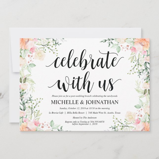 Garden Elegance Floral Post Wedding Brunch Invites (Front)