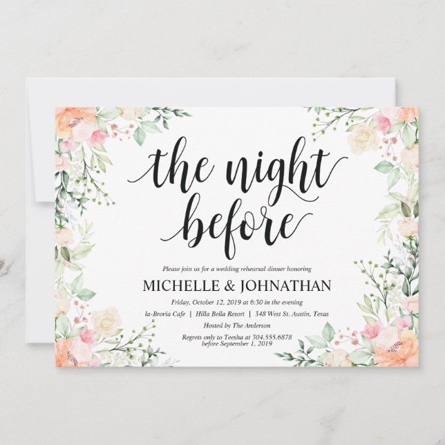 Garden Elegance Wedding Rehearsal Dinner Invites (Front)