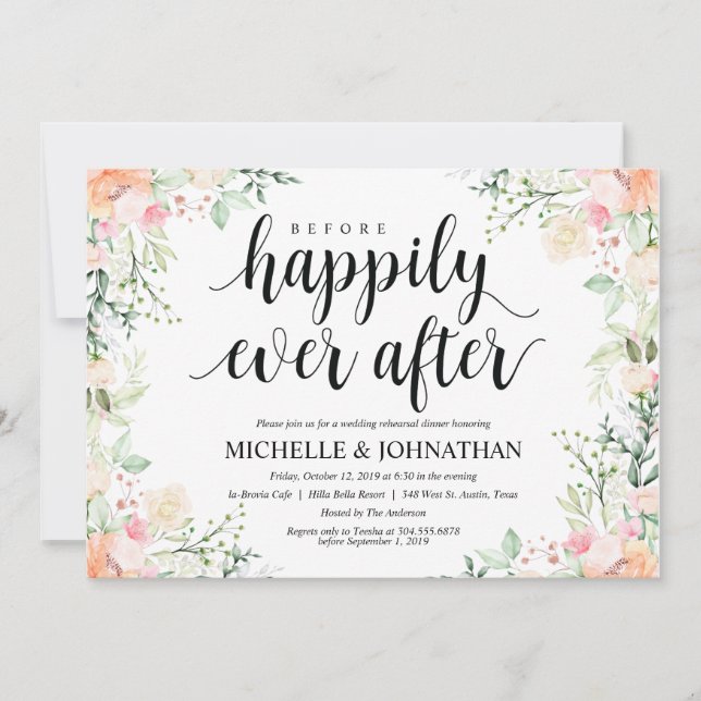 Garden Elegance Wedding Rehearsal Dinner Invites (Front)