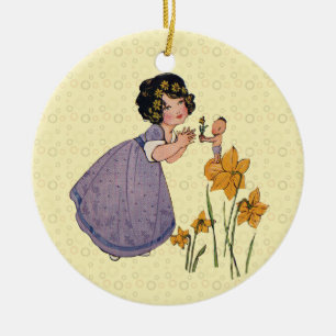 Garden Elf Daffodil Fairyland Spring Easter Ceramic Tree Decoration