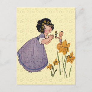 Garden Elf Daffodil Fairyland Spring Easter Postcard
