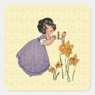Garden Elf Daffodil Fairyland Spring Easter Square Sticker