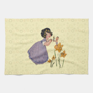 Garden Elf Daffodil Fairyland Spring Easter Tea Towel
