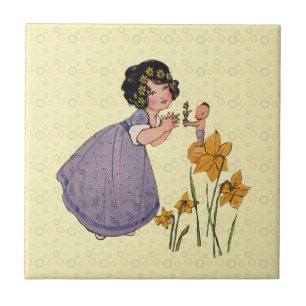 Garden Elf Daffodil Fairyland Spring Easter Tile