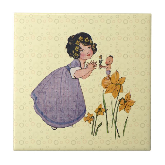 Garden Elf Daffodil Fairyland Spring Easter Tile (Front)