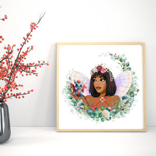 Garden Fairy and Baby Dragon Square Poster