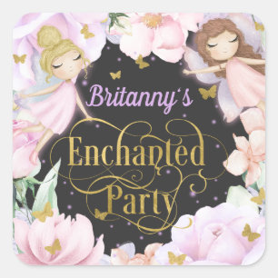 Garden fairy, enchanted party birthday square stic sticker