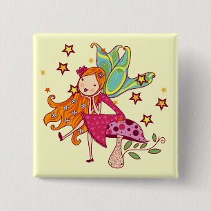 Garden Fairy on Mushroom 15 Cm Square Badge