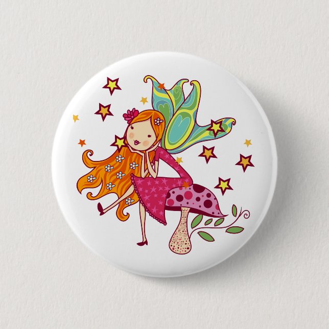 Garden Fairy on Mushroom 6 Cm Round Badge (Front)