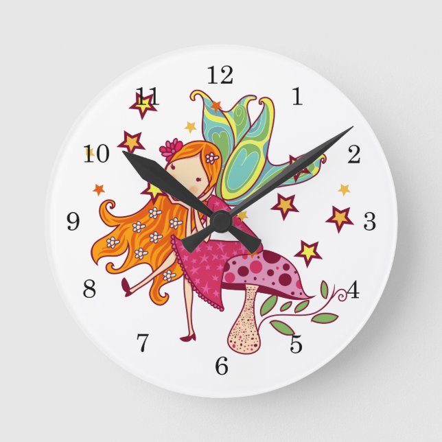 Garden Fairy on Mushroom Round Clock (Front)