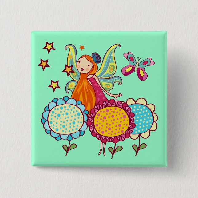 Garden Fairy With Flowers 15 Cm Square Badge (Front)