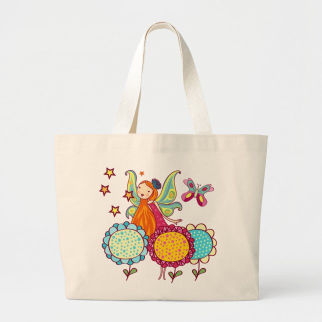 Garden Fairy With Flowers Large Tote Bag (Front)