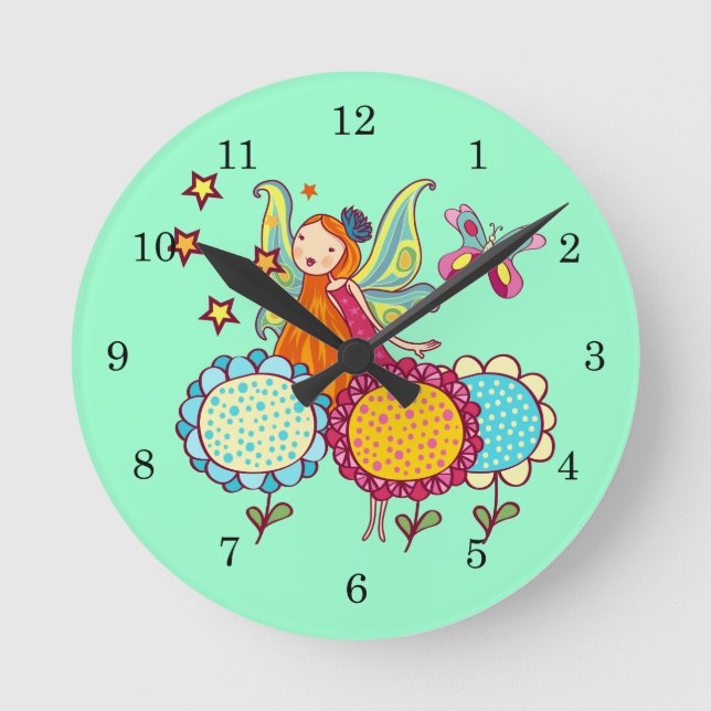 Garden Fairy With Flowers Round Clock (Front)
