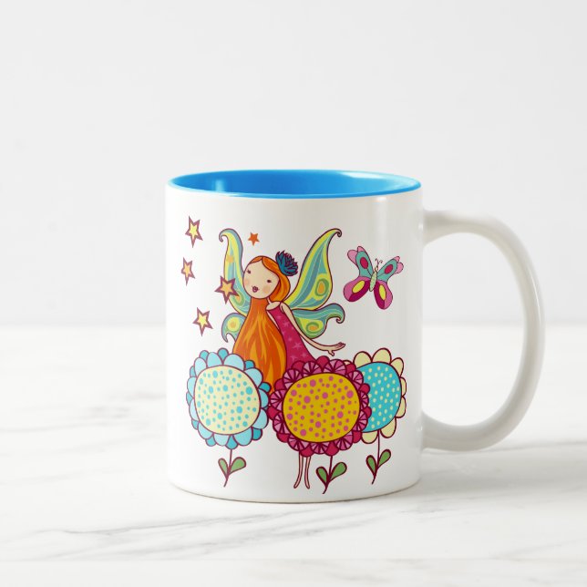 Garden Fairy With Flowers Two-Tone Coffee Mug (Right)