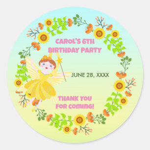 Garden Fairy with pet friends Birthday Party Classic Round Sticker