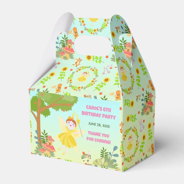 Garden Fairy with pet friends Birthday Party Favour Box (Front Side)
