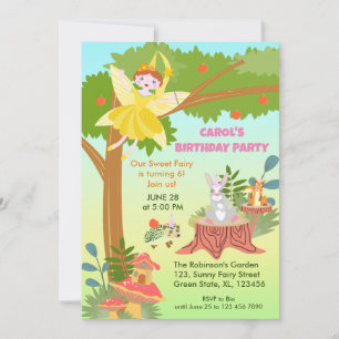 Garden Fairy with pet friends Birthday Party Invitation