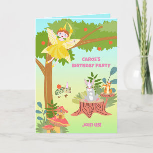 Garden Fairy with pet friends Birthday Party Invitation