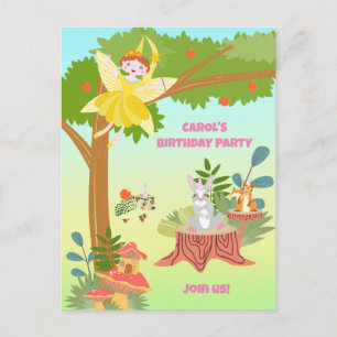 Garden Fairy with pet friends Birthday Party Invitation Postcard