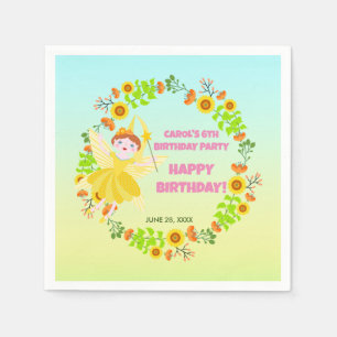 Garden Fairy with pet friends Birthday Party Napkin