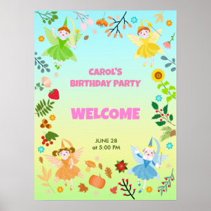 Garden Fairy with pet friends Birthday Party Poster