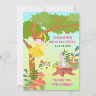 Garden Fairy with pet friends Birthday Party Thank You Card