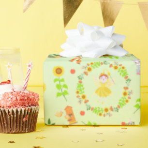 Garden Fairy with pet friends Birthday Party Wrapping Paper