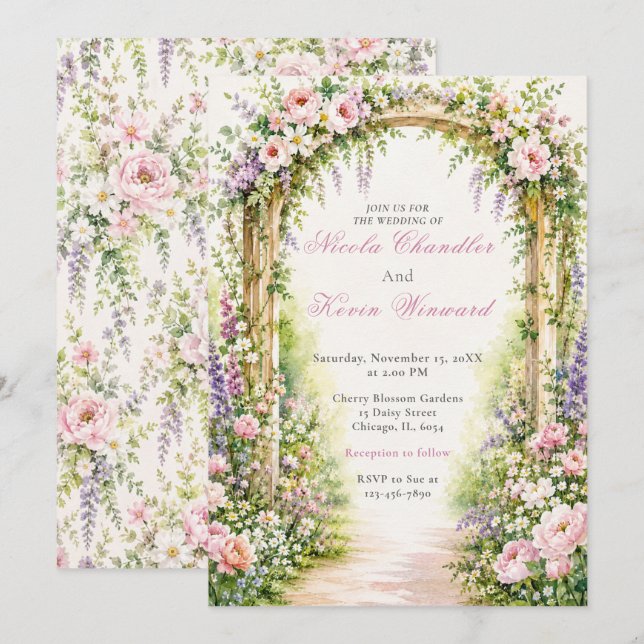 Garden Floral Arch Wedding Invitation (Front/Back)