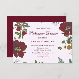 Garden Floral Burgundy Rehearsal Dinner Invitation