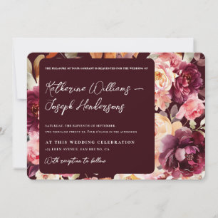 Garden Floral Burgundy Script calligraphy Wedding Invitation