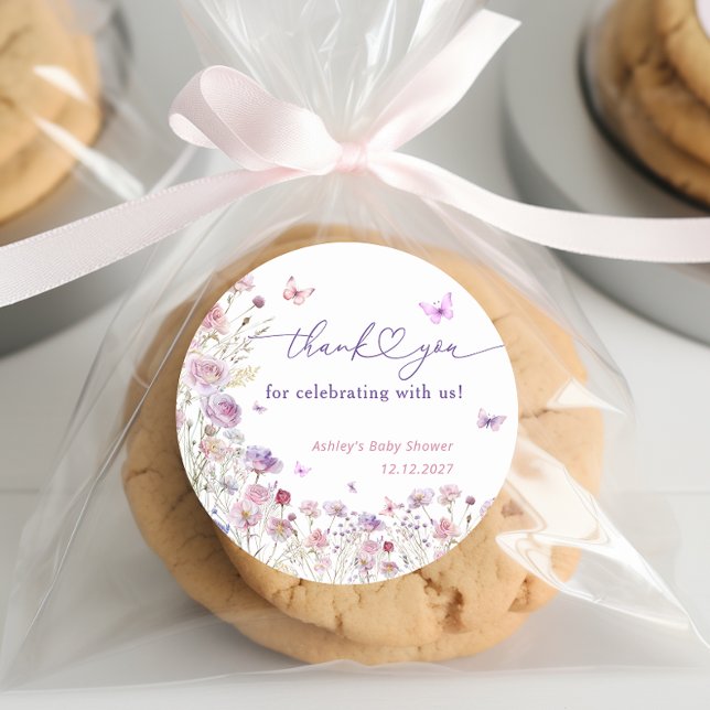 Garden Floral Butterfly on the Way Baby Shower Classic Round Sticker (Creator Uploaded)