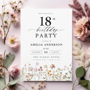 Garden Floral Calligraphy 18th Birthday Invitation