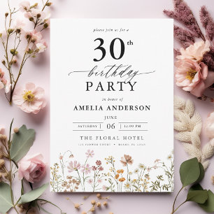 Garden Floral Calligraphy 30th Birthday Invitation