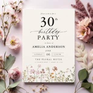 Garden Floral Calligraphy 30th Birthday Invitation