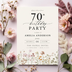Garden Floral Calligraphy 70th Birthday Invitation