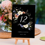 Garden Floral Circle Frame Wedding  Black Table Number<br><div class="desc">This wedding table number card features a circle frame with watercolor flowers and leaves in white,  terracotta,  blue violet,  blush pink,  and green. For more advanced customisation of this design,  please click the BLUE DESIGN TOOL BUTTON above!  Matching items are also available.</div>