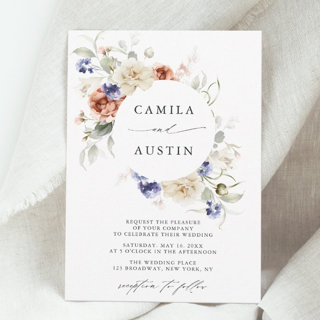 Garden Floral Circle Frame Wedding Invitation (Creator Uploaded)