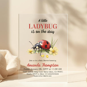 Garden Floral Daisy A Little Ladybug Baby Shower Acrylic Invitations