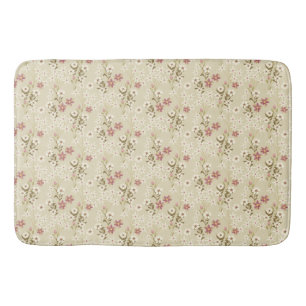 Garden Floral Delight in soft magenta and white Bath Mat
