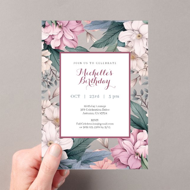 Garden Floral Elegant Watercolor Birthday Party Acrylic Invitations (Insitu (Handheld))