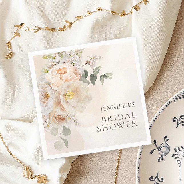 Garden Floral Eucalyptus Bridal Shower Napkin (Creator Uploaded)