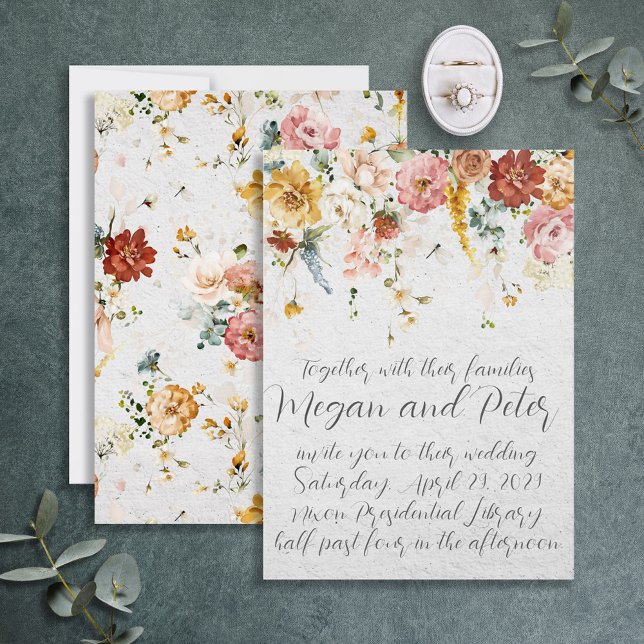 Garden Floral Fine Art Calligraphy Style Wedding Invitation (Creator Uploaded)