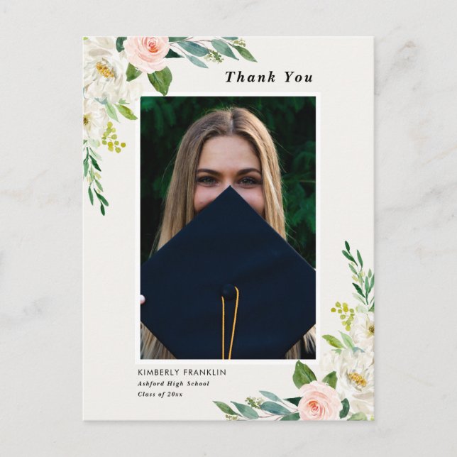 Garden Floral Graduation Photo Thank You Postcard (Front)