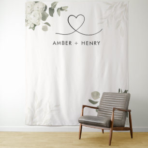Garden Floral Heart Wedding Photo Backdrop  Tapestry