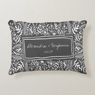 Garden Floral in Black Border Personalised Wedding Decorative Cushion