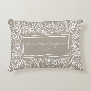 Garden Floral in Tan Border Personalised Wedding  Decorative Cushion