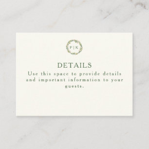 Garden Floral Monogram Wreath Pink Green Wedding  Enclosure Card