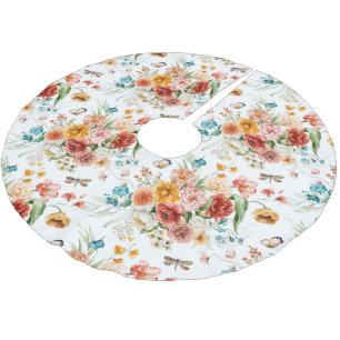 Garden Floral Pattern Brushed Polyester Tree Skirt