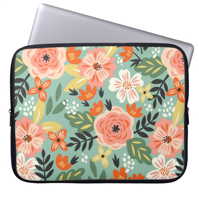 Garden Floral Pattern Laptop Sleeve (Front)