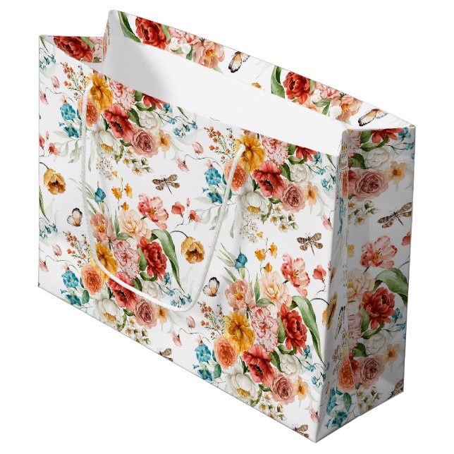 Garden Floral Pattern Large Gift Bag (Front Angled)